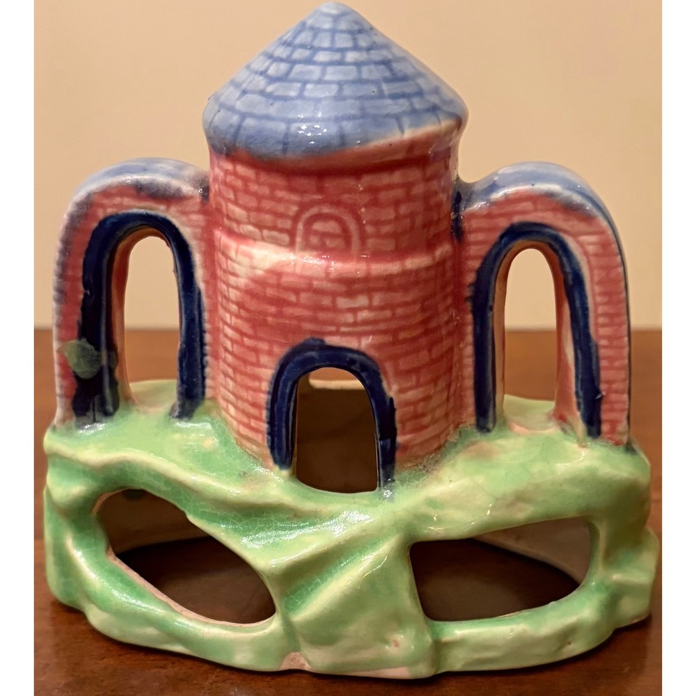 Vintage Ceramic Aquarium Castle Ornament Hand Painted Japan Fish Tank Decor